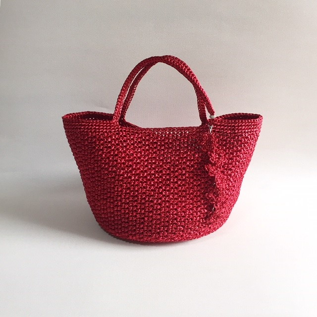 ＝受注製作商品＝　キラキラマルシェバッグ『Ｃｏｏｌ』レッド　花柄チャーム付