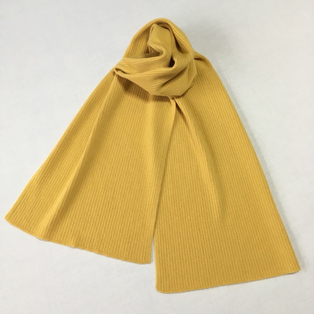 カシミヤ　ニットリブストール　マスタード