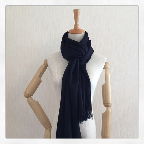 カシミヤ大判ストール（梳毛） ネイビー ストール crews 通販 6585812