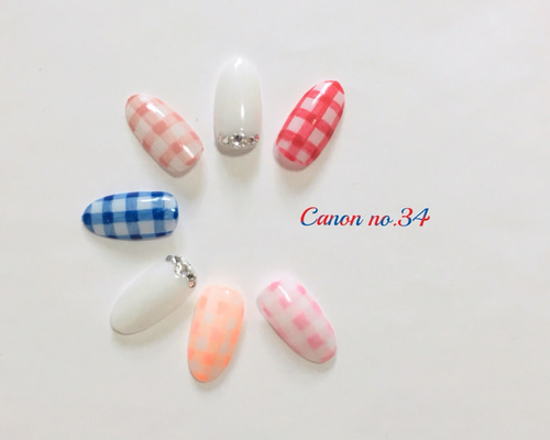 選べるcolor♪ギンガムチェックネイル♡ ネイルチップ（つけ爪