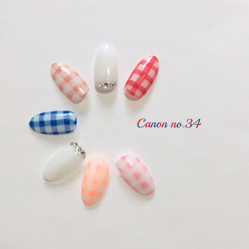 ネイルチップ 現品 オーダー かわいい 春 夏 ギンガムチェック チューリップ ギンガムチェック うさぎ チェック ドット フラワー シンプル