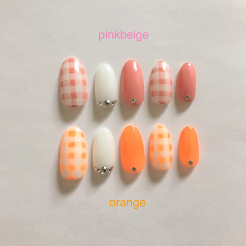 ネイルチップ 現品 オーダー かわいい 春 夏 ギンガムチェック チューリップ ネイルチップ 現品 オーダー かわいい 春 夏 ギンガムチェック
