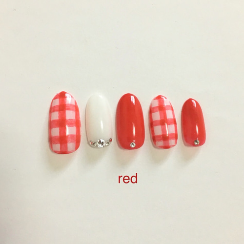 ネイルチップ 現品 オーダー かわいい 春 夏 ギンガムチェック チューリップ deca2806952d0aa920047de6a7e455