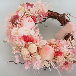 大人可愛いピンクのプリザーブドフラワー リース flower wreath 2枚目の画像