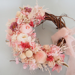 大人可愛いピンクのプリザーブドフラワー リース flower wreath 5枚目の画像