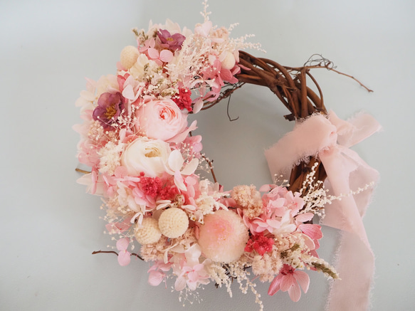 大人可愛いピンクのプリザーブドフラワー リース flower wreath 5枚目の画像