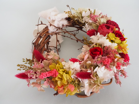 大人っぽい赤のプリザーブドフラワー リース flower wreath 3枚目の画像