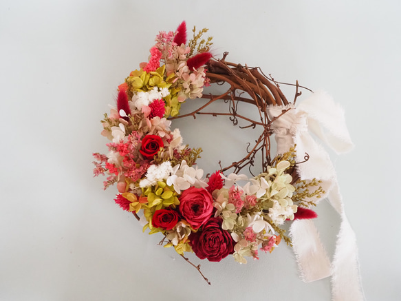 大人っぽい赤のプリザーブドフラワー リース flower wreath 4枚目の画像