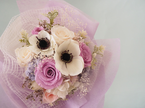 バラとアネモネの花束 ラベンダーカラー bouquet 5枚目の画像