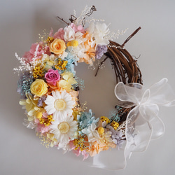 ガーベラとバラのカラフルなプリザーブドフラワー リース flower wreath 5枚目の画像