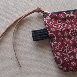 ポーチ L / ヴィンテージ 帯　赤　花柄  vintage kimono sash belt 2枚目の画像