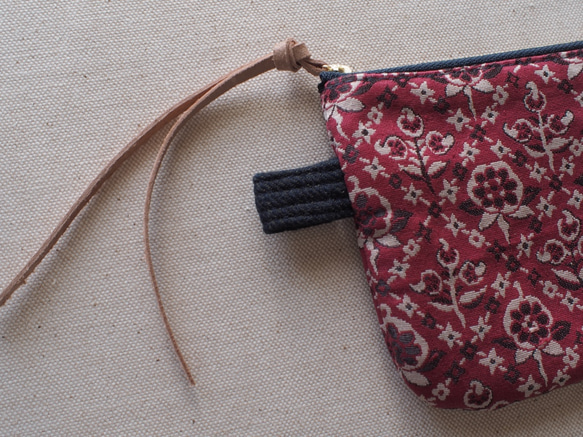 ポーチ L / ヴィンテージ 帯　赤　花柄  vintage kimono sash belt 2枚目の画像