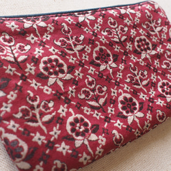 ポーチ L / ヴィンテージ 帯　赤　花柄  vintage kimono sash belt 3枚目の画像