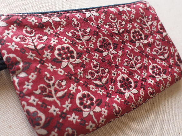 ポーチ L / ヴィンテージ 帯　赤　花柄  vintage kimono sash belt 3枚目の画像