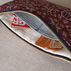 ポーチ L / ヴィンテージ 帯　赤　花柄  vintage kimono sash belt 4枚目の画像
