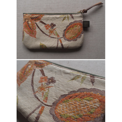 ポーチ L / ヴィンテージ 帯　オレンジ 花 vintage kimono sash belt 3枚目の画像