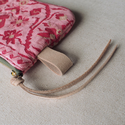 ポーチ L / ヴィンテージ 帯　ピンク（赤花） vintage kimono sash belt 4枚目の画像