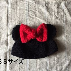 ミニーちゃん風 くまちゃん帽子 ベビーサイズ 帽子(ベビー・キッズ 
