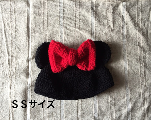 ミニーちゃん風 くまちゃん帽子 ベビーサイズ 帽子(ベビー・キッズ  