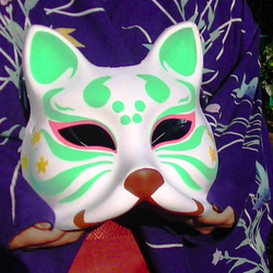 狐のお面（ライトグリーン）きつねキツネ　小道具　夏祭り　コスプレ 5枚目の画像