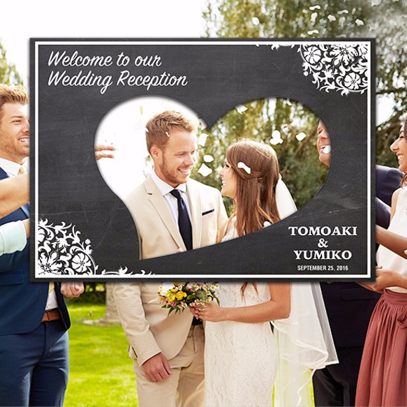 フォトブース/B1【ブラックボード in ハート】BP004 ウェルカムボード