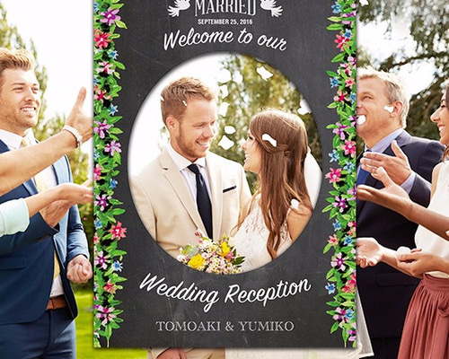 ウェディング フォトブース ナチュラルフラワー フォトブース/B1【ナチュラルリース風フラワーブラックボード】BP006
