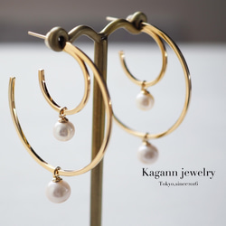 【受注制作】DOUBLE MOON hoop earrings〈pearl〉 2枚目の画像