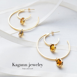 【受注制作】DOUBLE MOON hoop earrings〈Citrine〉 1枚目の画像