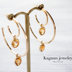 【受注制作】DOUBLE MOON hoop earrings〈Citrine〉 2枚目の画像