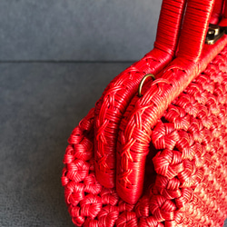 ⭐︎春セール　花結び編み　がま口カゴバッグ　　赤 6枚目の画像