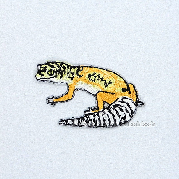 ヒョウモントカゲモドキ　レオパ　刺繍ワッペン　爬虫類　トカゲ 3枚目の画像