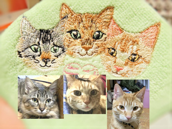 ３匹の猫ちゃんの刺繍ハンカチ　うちの子刺繍グッズ 2枚目の画像