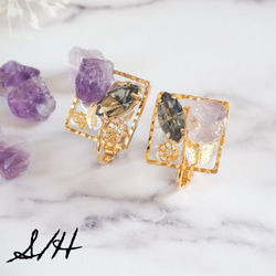 Amethyst stone bijou : パープルアメジスト鉱石のビジューイヤリング 1枚目の画像