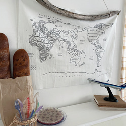 〈タペストリー〉World Map コットンリネン | 子ども部屋 | インテリア | 世界地図 | 地図 2枚目の画像