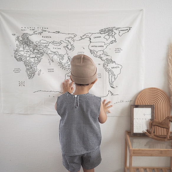 〈タペストリーBig〉World Map コットンリネン | 子ども部屋 | インテリア | 世界地図 | 地図 2枚目の画像