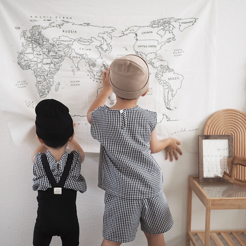 タペストリーBig〉World Map コットンリネン | 子ども部屋