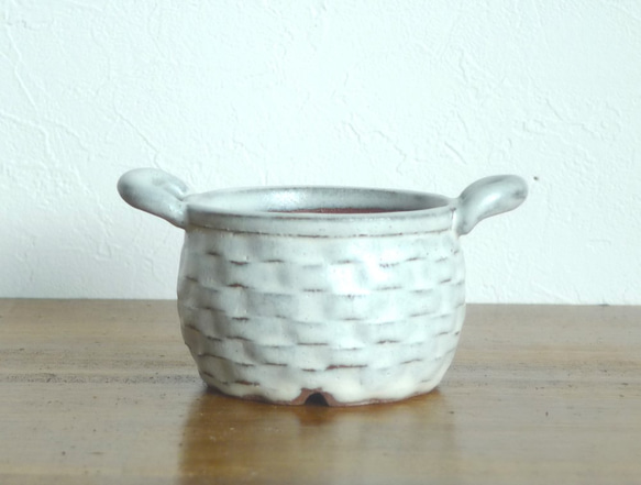 バスケット型ミニ植木鉢（ホワイト） 2枚目の画像