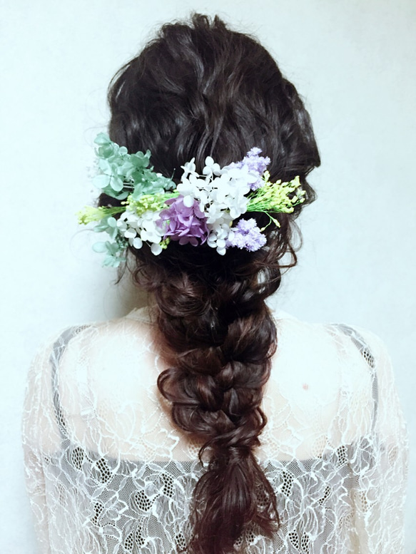 【15点WEDDINGヘアードパーツ】ナチュラルな雰囲気のプリザーブドヘッドドレス 1枚目の画像