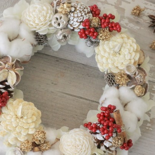 布リース*White Christmas☆*　ふわまるリース　クリスマス 白のクリスマスリース リース blue blanche 通販 4835342｜Creema