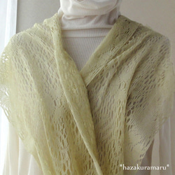 草木染　春よもぎ染　コットンレーススカーフ 1枚目の画像