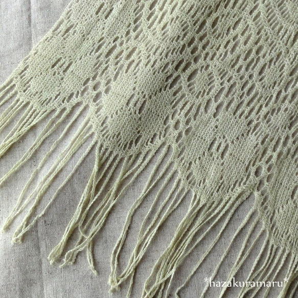 草木染　春よもぎ染　コットンレーススカーフ 3枚目の画像