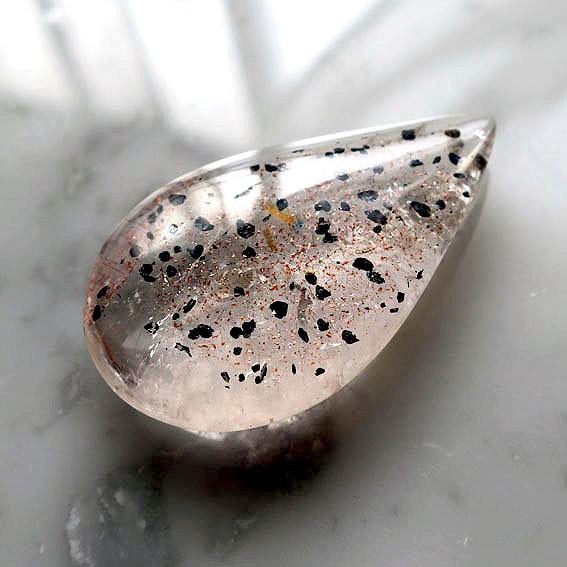 【特大】マーカサイト＋ストロベリークォーツ　45mm　穴あき　しずく　カボション｜ハンドメイド素材　コレクション 11,544円