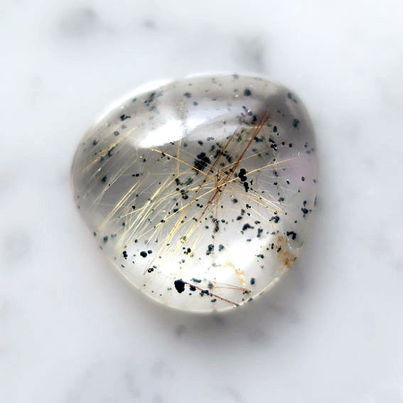 マーカサイト　ルチルクォーツ　ルース　26mm　カボション｜ハンドメイド素材