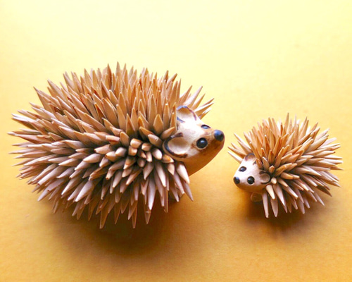 ハリネズミの親子 立体・オブジェ 工房kokimoku 通販 7345743｜Creema
