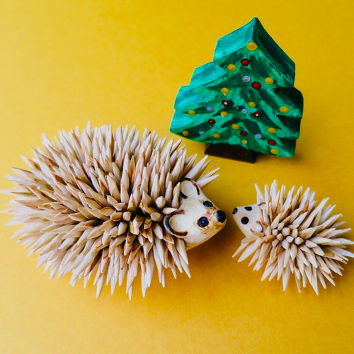 ハリネズミの親子 立体・オブジェ 工房kokimoku 通販 7345743｜Creema