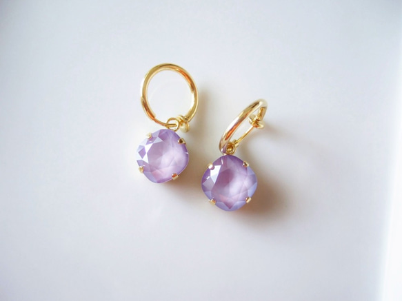 ＊swarovski crystal Lilac～大人に憧れるシンプルラウンドイヤリング 2枚目の画像