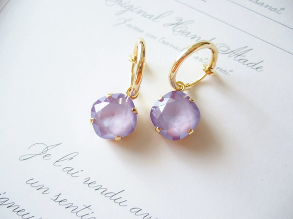 ＊swarovski crystal Lilac～大人に憧れるシンプルラウンドイヤリング 3枚目の画像