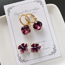 ＊swarovski amethyst～大人に憧れるシンプルラウンドイヤリング 4枚目の画像