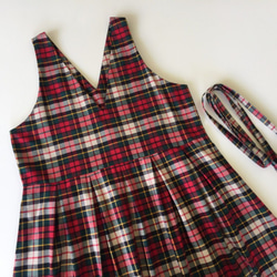 暖か素材♪サロペットスカート/ジャンパースカート（リボン紐付き、タータンチェック） 8枚目の画像