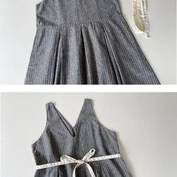 サロペットスカート/ジャンパースカート（リボン紐付き）コットンリネンシャンブレー素材 9枚目の画像